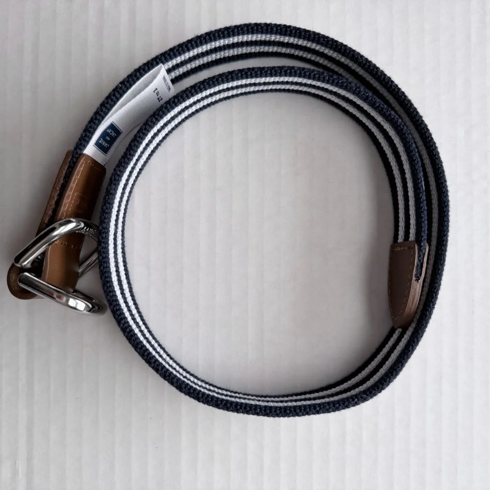 Janie & Jack Toddler Boys Preppy Striped Canvas Belt Blue Brown Leather 2T 3T
